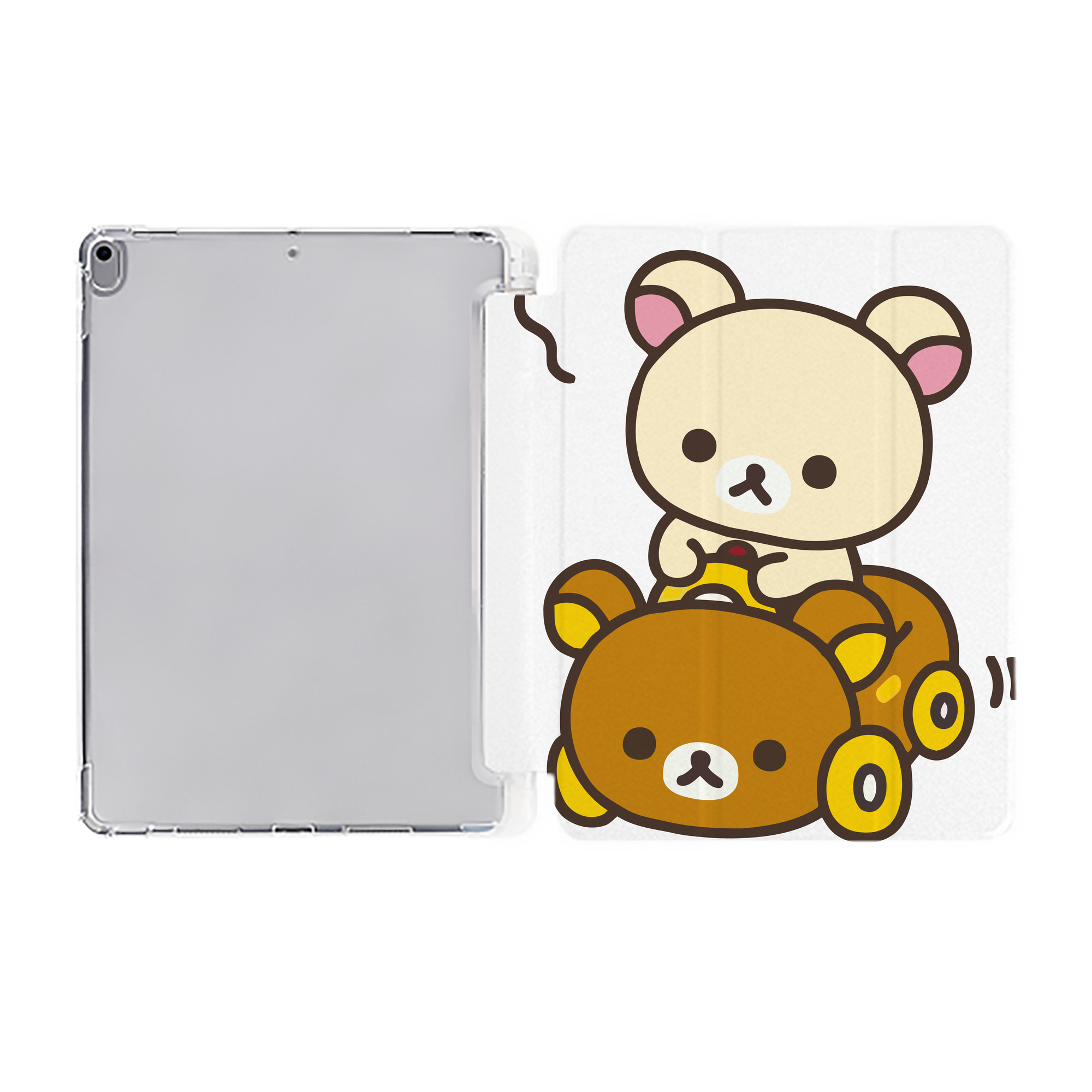 （画像用） リラックマ リラックマ キイロイトリ Rilakkuma Korilakkuma Kiiroitori IPad ケース ペン収納付き 三つ折りスタンド PUレザー×シリコン 対応機種9.5/10.5/10.9インチ